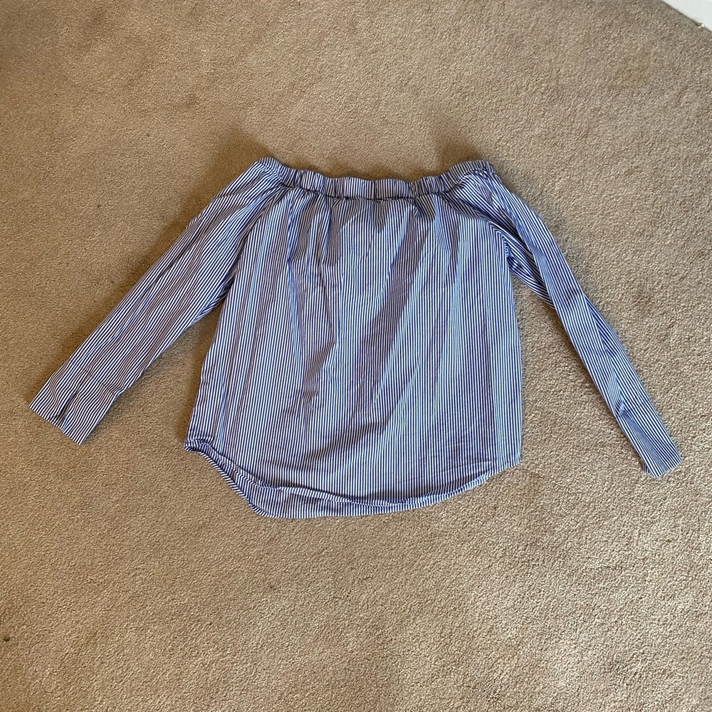 Philosophy Blue & White Vertical Stripe Blouse